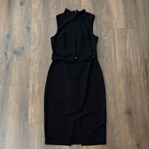 Express Black Midi Dress XS Belted Sleeveless Sheath Dress Elegant Work Office